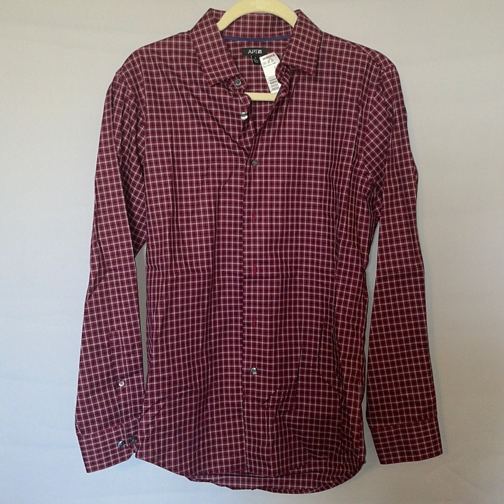 Black & red small plaid button down dress shirt